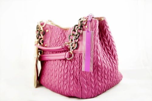 Yafengxuan Matelassé Faux Leather Shoulder Tote, w/Chain Strap & a Gold Purse, Pink