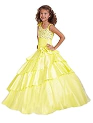 Girls Floor Length Organza Lace Sequined Crystal Crystals Beaded Pageant Dress 