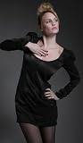 DEBUE Silky Long Puff Sleeve Dress Black