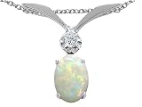 0.72 cts Genuine Opal and Diamond Pendant - 14kt White or Yellow Gold FREE GIFT BAG!