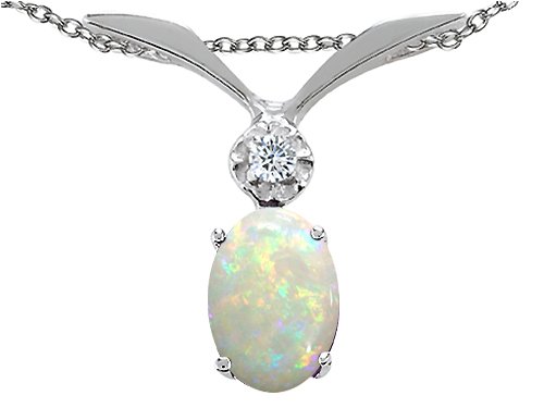 0.72 cts Genuine Opal and Diamond Pendant - 14kt White or Yellow Gold
