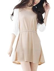 Chiffon/Polyester Bell Sleeves Belted  Sheer Round Neck  Dress With Pearls