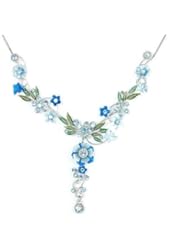 Glamorousky Blue Flower and Tiny Butterfly Necklace with Blue Austrian Element Crystals (975)