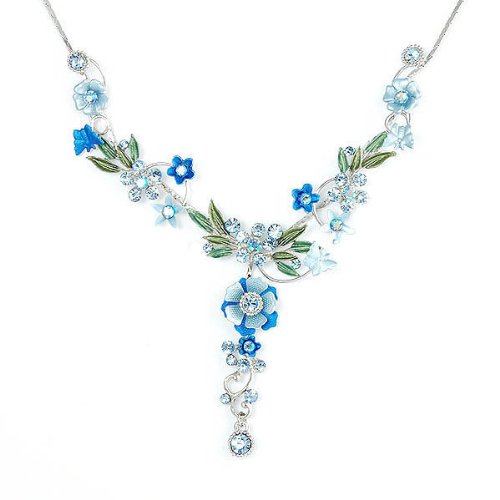 Glamorousky blue flower and tiny butterfly necklace with blue aus…