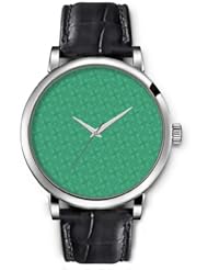 SPRAWL Aanalog Fashion Series Silver Ladies Watches of Genuine Black Leather Strap,Unique Wrist Watch for Women Girls Designed with green Flowers