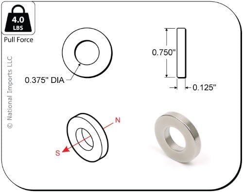 Magcraft NSN0615 3/4-Inch by 3/8-Inch by 1/8-Inch Rare Earth Ring Magnets, 6-Count