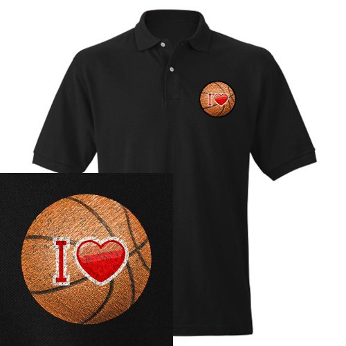 Artsmith, Inc. Men's Embroidered Polo I Love Basketball - Black, XL