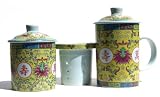 Tea mug infuser & lid with infuser stand and lid Yellow Flower