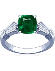 18K White Gold Cushion Cut Emerald Solitaire Ring