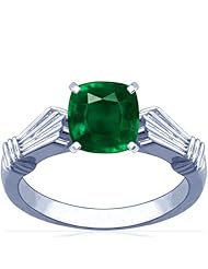 Platinum Cushion Cut Emerald Solitaire Ring