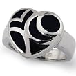 Stainless Steel Women's Heart Ring with Black Resin Inlay (Sizes 5-9)