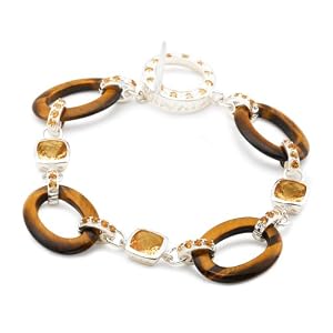 Sterling Silver Tiger Eye and Citrine Link Bracelet by David Sigal by