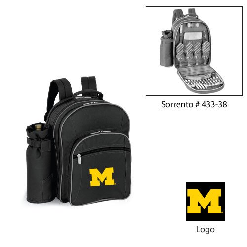 Michigan Wolverines NCAA Sorrento Insulated Picnic Backpack (Black/Grey) with Embroidered Logo