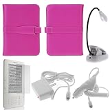 Compare Prices of pink lights for cars-GTMax Hot Pink Leather Case (style 1) + Clear LCD Screen Protector + White LED Clip-On Reading Book Light + White Home Travel Charger + White Rapid Car Charger with IC Chip for Amazon Kindle 3 (3G+WIFI)