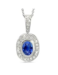 Vintage Oval Shaped Diamond Pendant With An Oval Center Stone In 18K White Gold With A 1.00 ct. Genuine Blue Sapphire Center Stone.