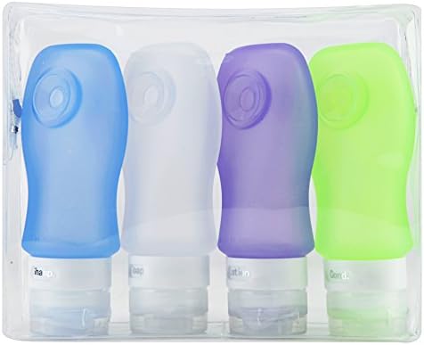 4 Set Large Travel Bottles Leak Proof- 3 oz TSA Approved For Carry on Luggage Squeezable &amp; Refillable BPA Free Silicone Containers for All Liquid Toiletries