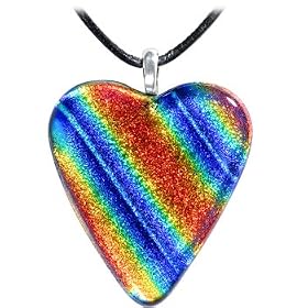 Holly Lynn Silver Rainbow Heart Dichroic Glass Necklace
