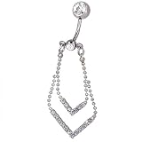 Angled Clear Rhinestones Dangle Belly Ring
