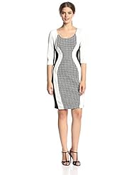 Scoop Neck Colorblocking Houndstooth Print  Dress