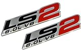 IMAGE OF 2x (pair/set) LS2 6.0L V8 Red Engine Emblems Badges Highly Polished Aluminum Chrome Silver for GM General Motors Chevy Chevrolet