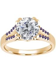 1.20 Ct Round H/I Diamond Purple Amethyst 14K Yellow Gold Ring