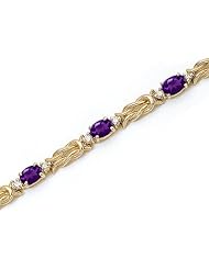 14K Yellow Gold Oval Amethyst and Diamond Bracelet