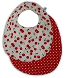 Baby Bib with Red Cherries on White with Red Polkadot Reverse