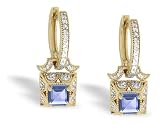 14K Yellow Gold Genuine Square Tanzanite and Diamond Lever Back Earrings