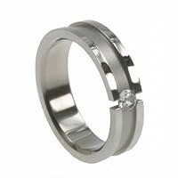 316L stainless steel ring with combination matte and shiny polish and cubic zirconia stone - Width: 6mm (Size 13)