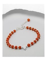 Orange Hand Corals Bracelet In 92.5 Sterling Silver