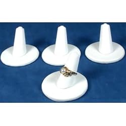 4 White Leather Round Base Ring Finger Jewelry Holder Showcase Display Stands