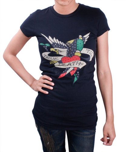 ED HARDY by Christian Audigier Rhinestone Platinum Womens Tattoo T-Shirt Tee
