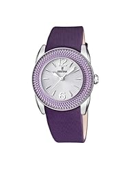 Festina Womens Quartz Watch with Silver Dial Analogue Display and Purple Leather Strap F16592/4