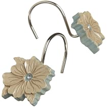 Popular Bath Flower Blossom Shower Curtain Hooks Aqua Set of 12
