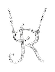 Sterling Silver Diamond Initial Necklace "R" -- LIFETIME WARRANTY