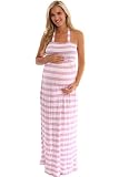 Kiki's Maternity: Purple Striped Halter Maternity Maxi Dress