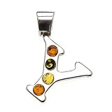 Certified Genuine Multicolor Amber and Sterling Silver Letter 'Y' Pendant