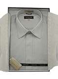 100% Cotton Men's Business Dress Shirt Traditional Spread Collar Extra Collar Stays Long Sleeve with Gift Box Silver Gray