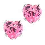 3.00 Ct .925 Sterling Silver Pink CZ Heart Shape Stud Earrings 6MM