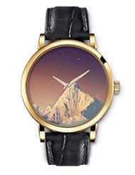 SPRAWL Aanalog Fashion Series Gold Ladies Watches of Genuine Black Leather Strap,Unique Wrist Watch for Women Girls Designed with Snow mountains