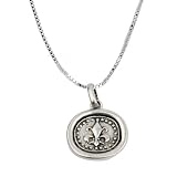 Sterling Silver Without Courage All Other Virtues Lose Their Meaning-Churchill Antique Silver Reversible Pendant with Fleur-de-lis, 18
