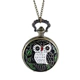 Embossed Owl Pocket Watch Necklace Hinged Watch