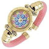 Antica Murrina Accademia - Millefiori Pink Leather Gold Plated Cuff Watch by Antica Murrina