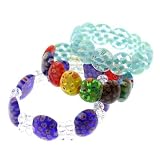Set of 3 Milla Fiori Murano Style Stretch Bracelets - Light Blue, Blue, and Multicolor