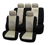 FH-FB060115 Trendy Elegance Car Seat Covers, Airbag compatible and Split Bench, Beige / Black color