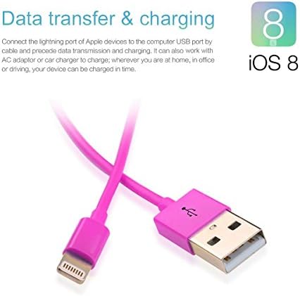 Certified Scable(TM) 3 Pack 8 Pin Lightning to USB Sync and Charging Cable Connector for iPhone 6 6 Plus, iPhone 5s 5 5c, iPod Touch 5th, Nano 7th, and iPad 4 Air Air 2 Mini with Authentication Chip Ensures Fast Charging and No Annoying Error Messages (Hot pink)