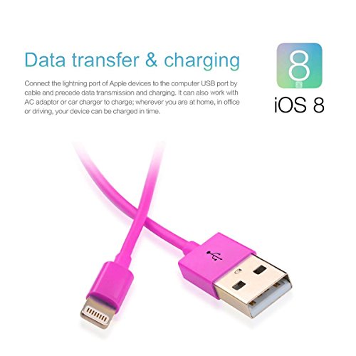 Certified Scable(TM) 3 Pack 8 Pin Lightning to USB Sync and Charging Cable Connector for iPhone 6 6 Plus, iPhone 5s 5 5c, iPod Touch 5th, Nano 7th, and iPad 4 Air Air 2 Mini with Authentication Chip Ensures Fast Charging and No Annoying Error Messages (Hot pink)