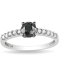 10k White Gold White and Black Diamond Ring (0.98 Cttw, G-H Color, I3 Clarity)