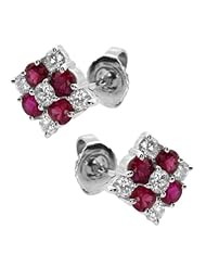 1.72 Ct Round Natural Ruby & Diamonds Solid 14K White Gold Stud Earrings