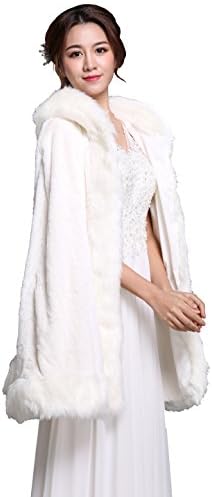 HailieStudio Women's Handmade Sleeveless White Faux Fur Wedding Bridal Stole